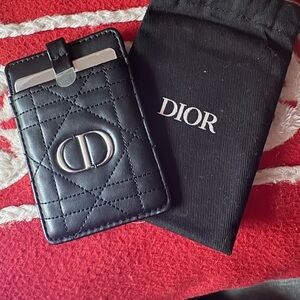 Dior Black Quilted Leather Card Sleeve/Mirror with Silver 'CD' Hardware